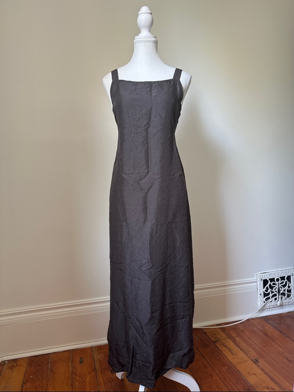 EILEEN FISHER 100% Silk Elegant Preppy Brown Tie Back‎ Maxi Dress & Duster XS